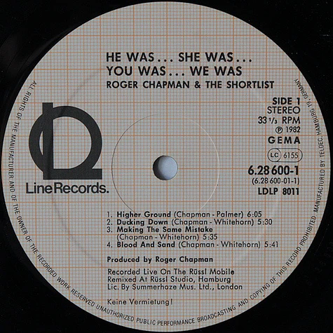 Roger Chapman And The Shortlist - He Was… She Was… You Was… We Was…