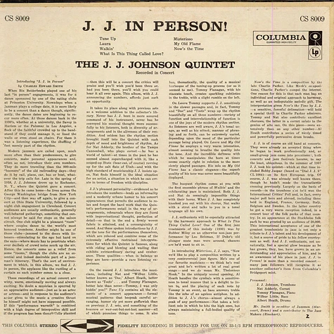 The J.J. Johnson Quintet - J. J. In Person!