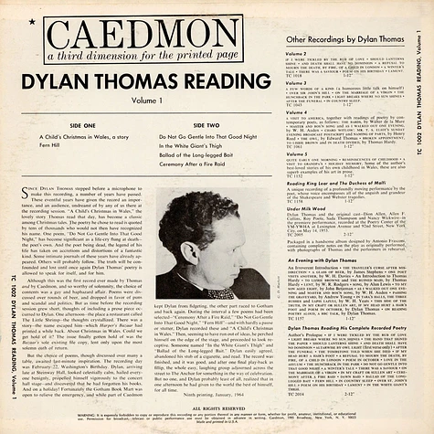 Dylan Thomas - Dylan Thomas Reading A Child's Christmas In Wales And Five Poems Vol.1