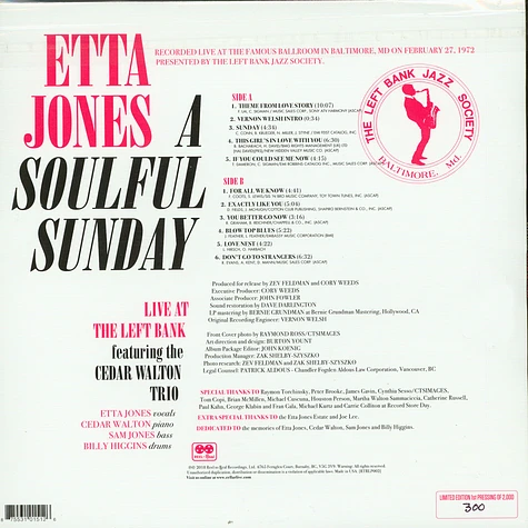 Etta Jones - A Soulful Sunday: Live At The Left Bank Featuring The Cedar Walton Trio