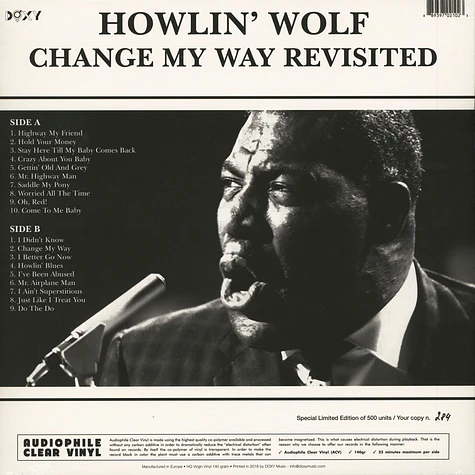 Howlin' Wolf - Change My Way Revisited Clear Vinyl Edition