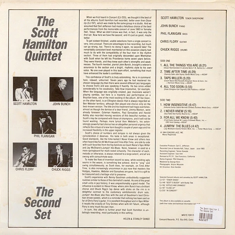 The Scott Hamilton Quintet - The Second Set