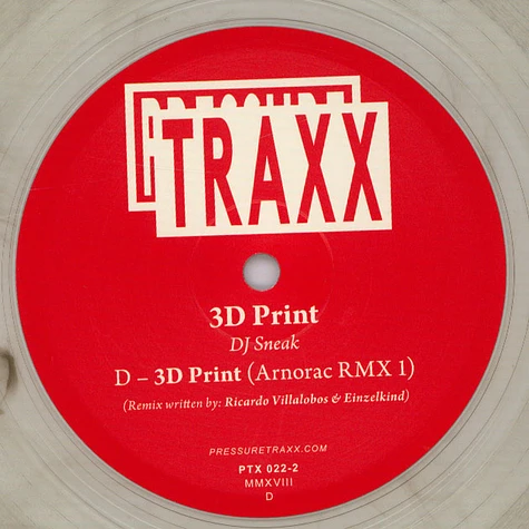 DJ Sneak - 3D Print R. Villalobos & Einzelkind Remix Clear Vinyl 10inch Edition