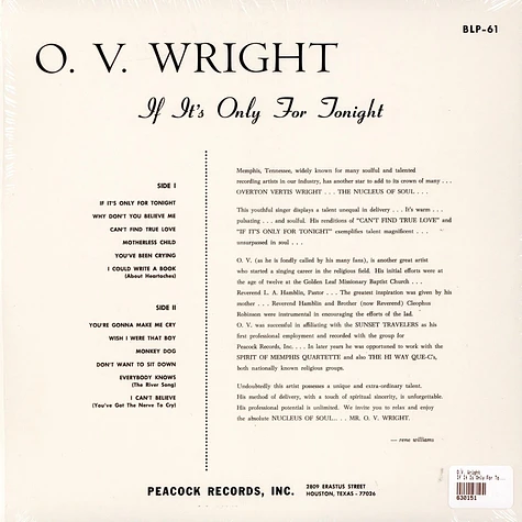 O.V. Wright - (If It Is) Only For Tonight
