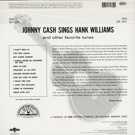 Johnny Cash - Sings Hank Williams & Other Favorite Tunes