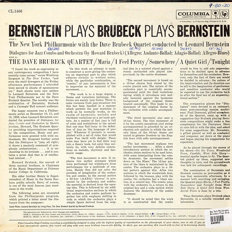 The New York Philharmonic Orchestra With The Dave Brubeck Quartet Conducted By Leonard Bernstein - Bernstein Plays Brubeck Plays Bernstein