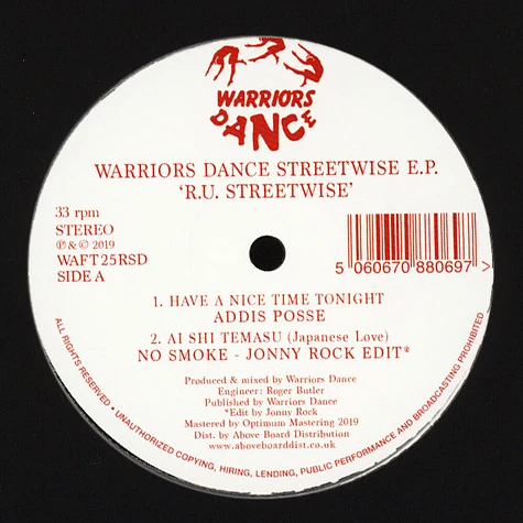 V.A. - Warriors Dance Ru Streetwise EP Jonny Rock Edit Record Store Day 2019 Edition