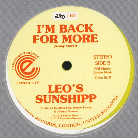 Leo's Sunshipp - Give Me The Sunshine / I'm Back For More Yellow Vinyl Edition