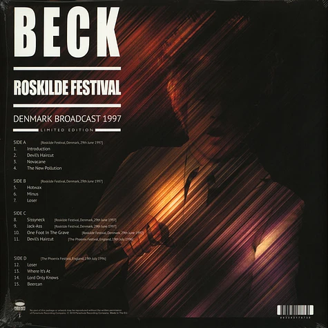 Beck - Roskilde Festival Clear Vinyl Edition