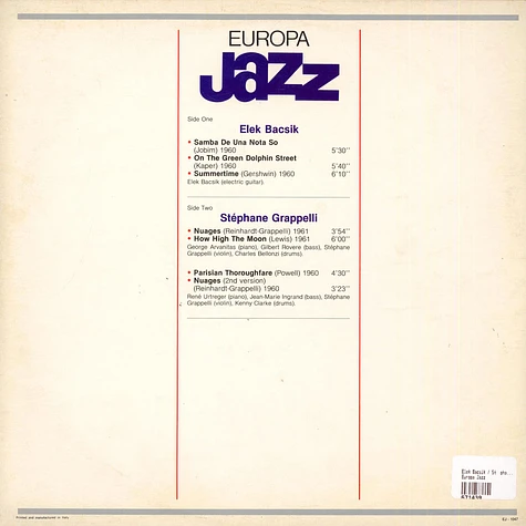 Elek Bacsik / Stéphane Grappelli - Europa Jazz