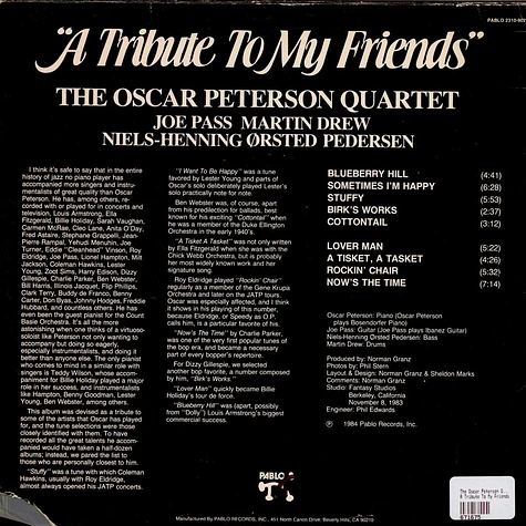 The Oscar Peterson Quartet - A Tribute To My Friends