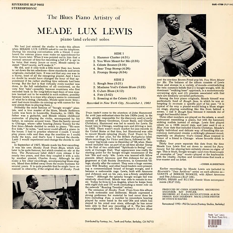 Meade "Lux" Lewis - The Blues Piano Artistry Of Meade Lux Lewis