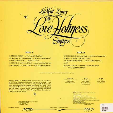 Lamont Lenox and The Love Holiness Singers - I´m For Christ