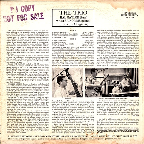 Trio, The: Billy Bean, Harold Gaylor, Walter Norris - The Trio