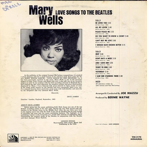 Mary Wells - Love Songs To The Beatles