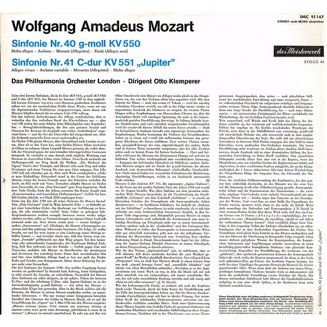 Wolfgang Amadeus Mozart, Philharmonia Orchestra Conducted By Otto Klemperer - Mozart Symphonies Nos. 40 & 41 "Jupiter"
