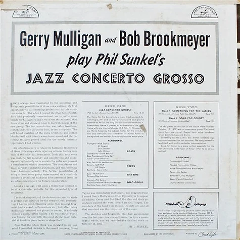 Gerry Mulligan, Bob Brookmeyer - Gerry Mulligan Bob Brookmeyer Play Phil Sunkel's Jazz Concerto Grosso