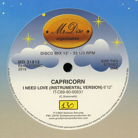 Capricorn - I Need Love White Vinyl Edition