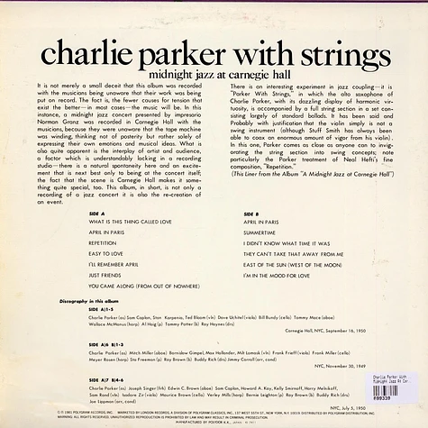 Charlie Parker With Strings - Midnight Jazz At Carnegie Hall