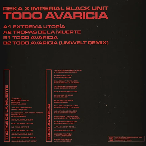 Reeka & Imperial Black Unit - Todo Avaricia Feat. Umwelt Black Vinyl Edition