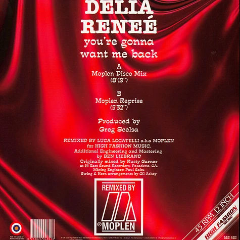 Delia Renee - You're Gonna Want Me Back Moplen Remixes