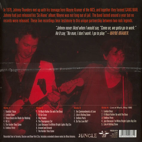 Johnny Thunders & Wayne Kramer - Gang War Transparent Dark Red And Dark Record Store Day 2020 Edition