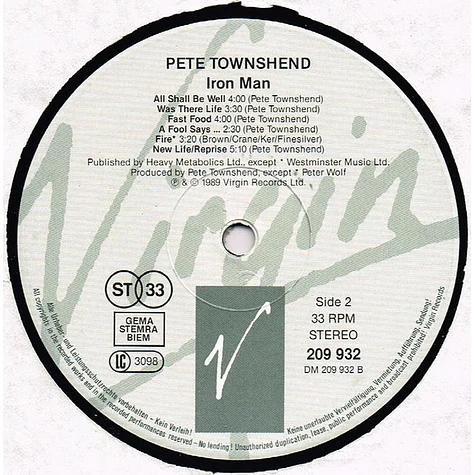 Pete Townshend - The Iron Man (The Musical By Pete Townshend)