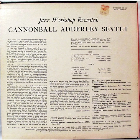 Cannonball Adderley Sextet - Jazz Workshop Revisited