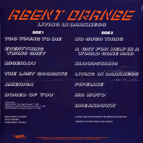 Agent Orange - Living In Darkness Black Vinyl Edition