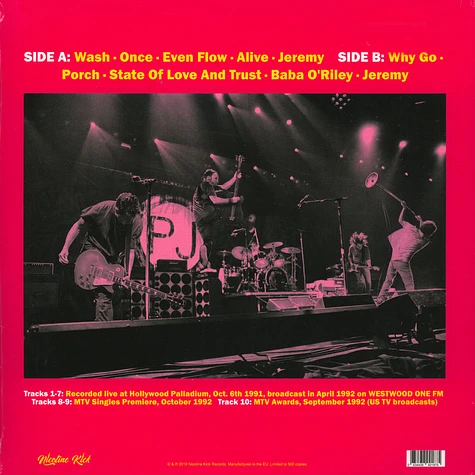 Pearl Jam - Hollywood Palladium Clear Vinyl Edition