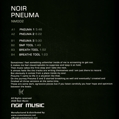 Noir - Pneuma Transparent Vinyl Edition