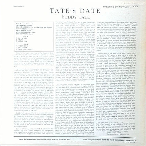Buddy Tate And His Band - Tate's Date