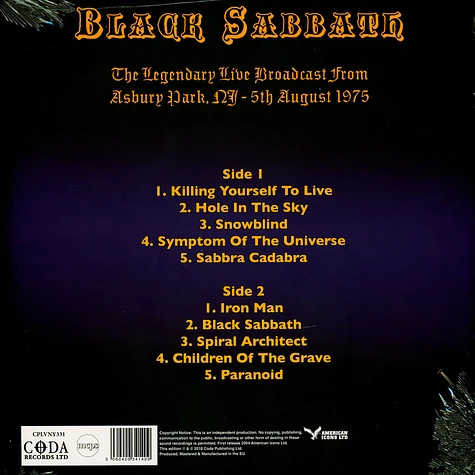 Black Sabbath - Masters Of The Grave Purple Vinyl Edition
