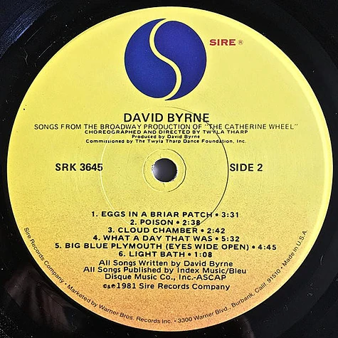David Byrne - Songs From The Broadway Production Of "The Catherine Wheel"