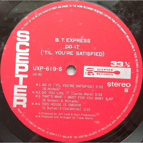 B.T. Express = B.T. Express - Do It ('Til You're Satisfied) = ドゥー・イット