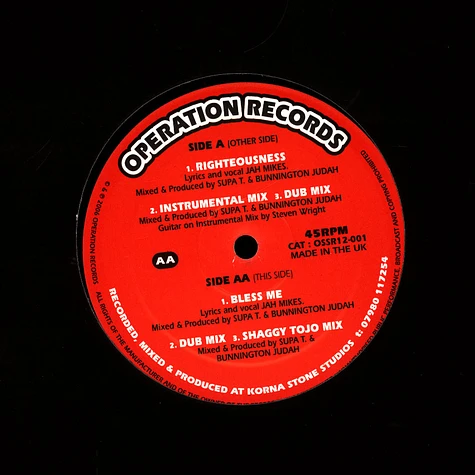 Jah Mikes, Supa T & Bunnington Judah - Righteousness, Inst., Dub / Bless Me, Dub, Shaggy Tojo Mix