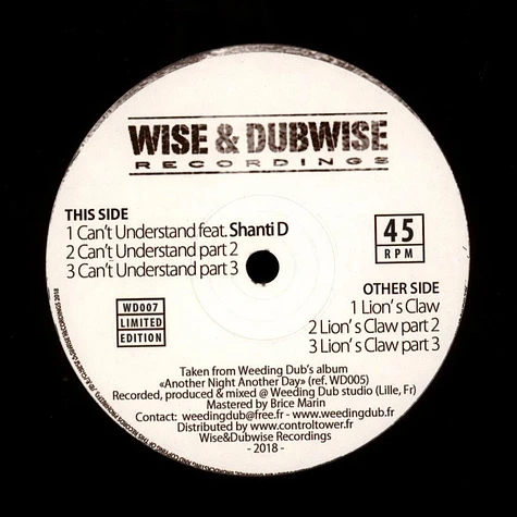 Shanti D / Weeding Dub - Can't Understand, Part 2, Part 3 / Lion's Claw, Part 2, Part 3