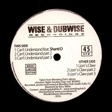 Shanti D / Weeding Dub - Can't Understand, Part 2, Part 3 / Lion's Claw, Part 2, Part 3