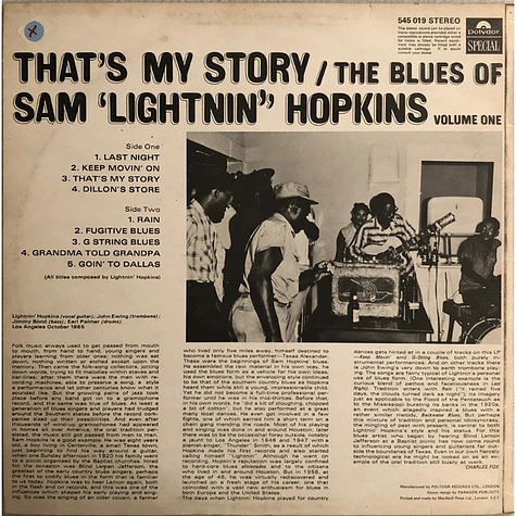 Lightnin' Hopkins - That's My Story The Blues Of Sam 'Lightnin'' Hopkins Volume One
