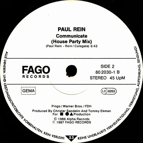 Paul Rein - Sex / Communicate