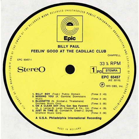 Billy Paul - Feelin' Good At The Cadillac Club