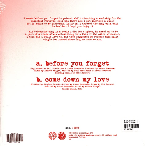 Brian Jonestown / Telescopes - Before I Forget / Come Down My Love