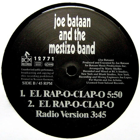 Joe Bataan And The Mestizo Band - Rap-O-Clap-O