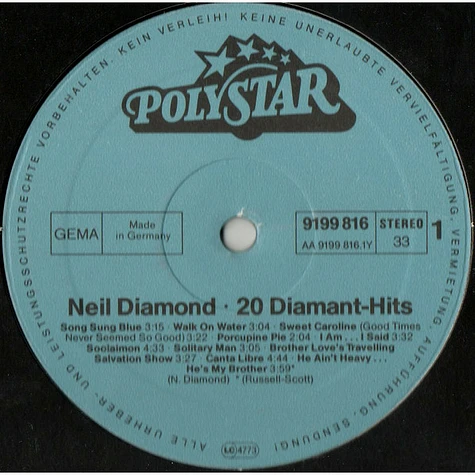 Neil Diamond - 20 Diamant Hits