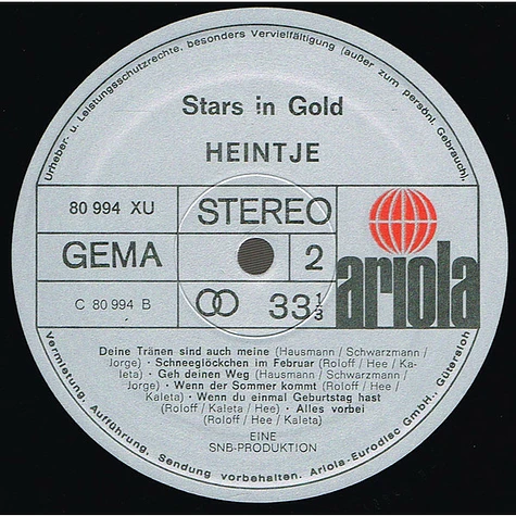 Heintje - Heintje - Stars In Gold