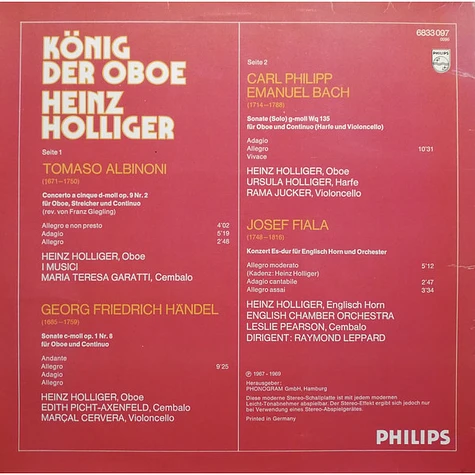 Tomaso Albinoni / Carl Philipp Emanuel Bach / Georg Friedrich Händel / Josef Fiala - Heinz Holliger - König Der Oboe