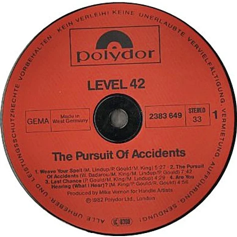 Level 42 - The Pursuit Of Accidents - Vinyl LP - 1982 - DE - Original | HHV