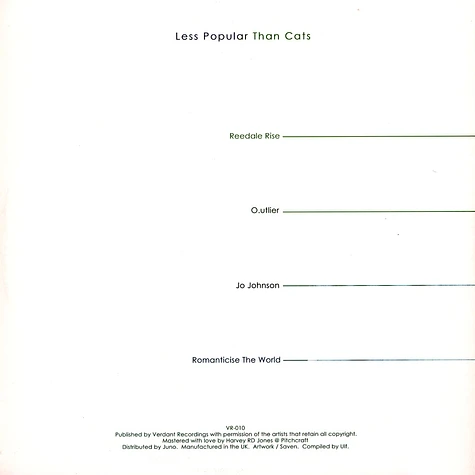 Reedale Rise, Outlier, Jo Johnson & Romanticise The World - Less Popular Than Cats