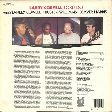 Larry Coryell With Stanley Cowell, Buster Williams, Beaver Harris - Toku Do