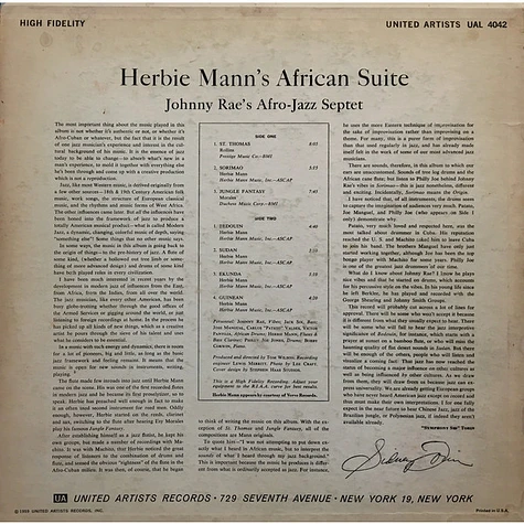 Johnny Rae's Afro-Jazz Septet - Herbie Mann's African Suite